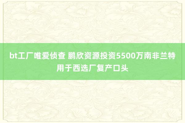 bt工厂唯爱侦查 鹏欣资源投资5500万南非兰特用于西选厂复